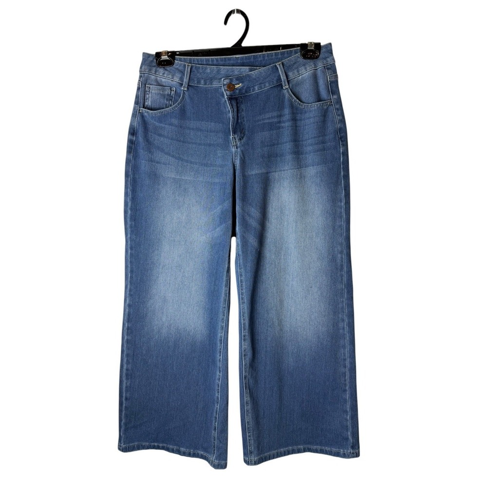 Halara Asymmetric High Waist Baggy Jeans Women Medium Petite Blue Stretch Denim - Picture 2 of 9